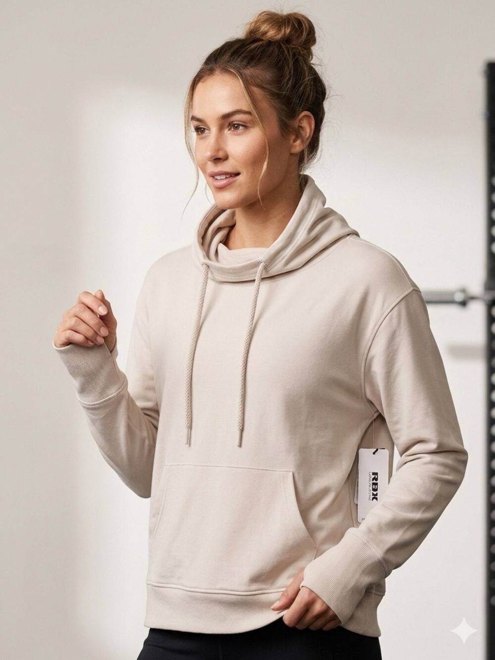 49. RBX Neutral Cowl Neck Hoodie in Light Beige